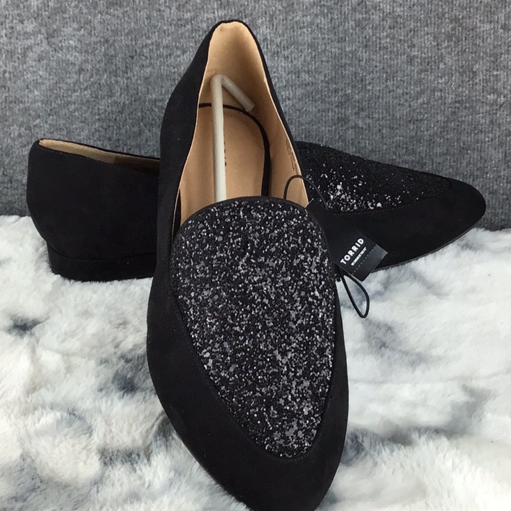 torrid Black Glitter Suede-Look Slip-On Loafers